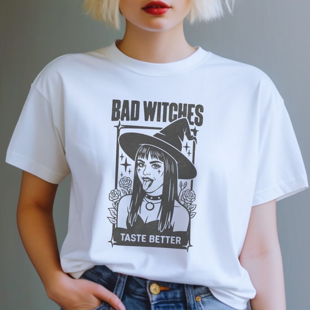 Baddie Witch Halloween Graphic Tee Spooky Bad Witches Funny T-Shirt Goth